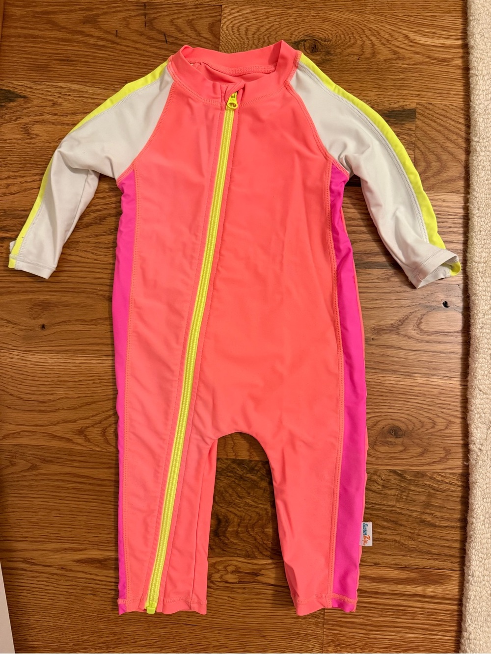 SwimZip Sunsuit - Long Sleeve Romper Swimsuit | "Neon Orange/White" Size 12-18 M